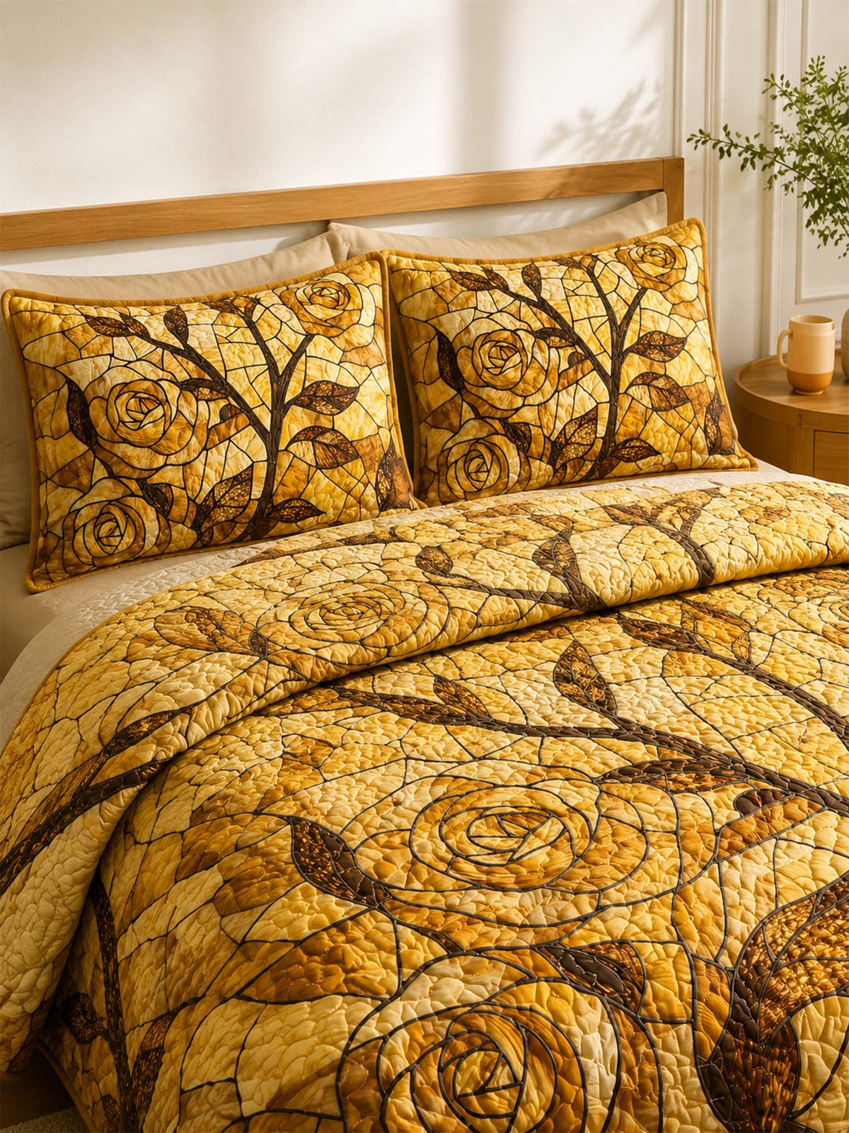 H.PAI Golden Rose Quilted 3-Piece Bedding Set