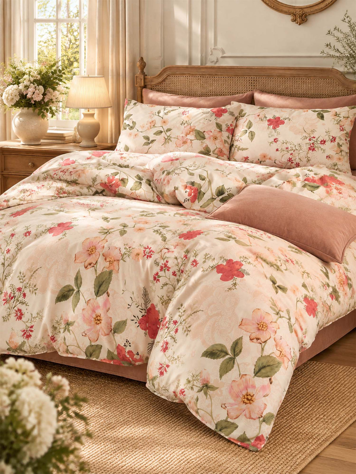 Vintage Floral Botanical Leaves 100% Cotton 3-Piece Duvet Cover Bedding Set