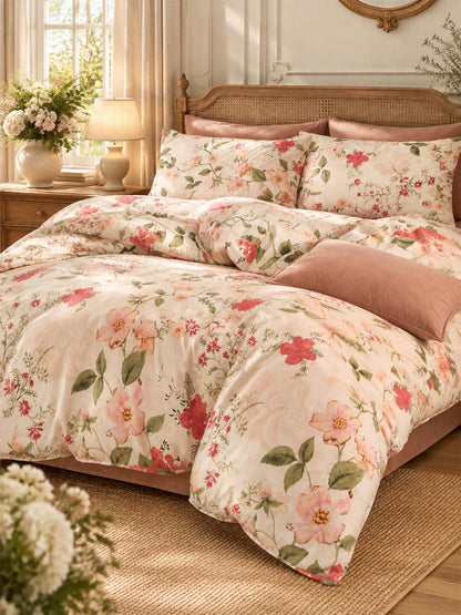 Vintage Floral Botanical Leaves 100% Cotton 3-Piece Duvet Cover Bedding Set