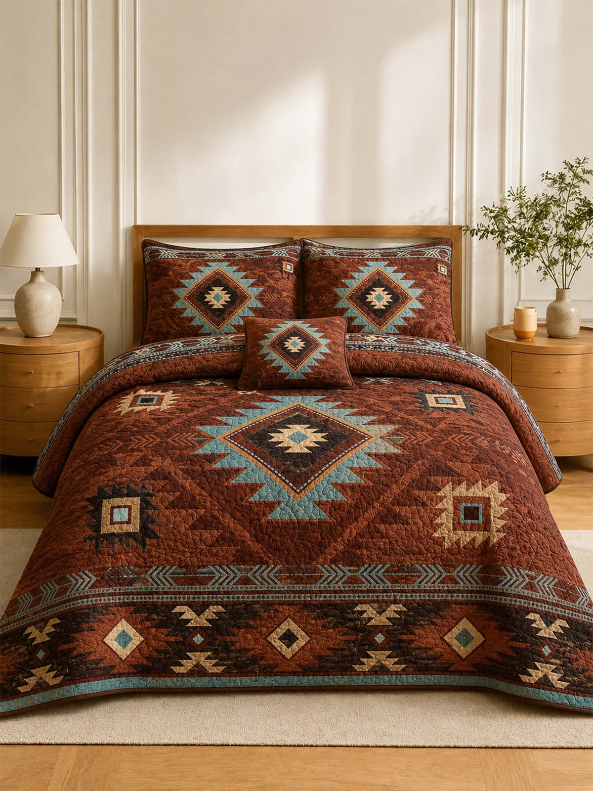 H.PAI Southwestern Aztec Quilted 3-Piece Bedding Set