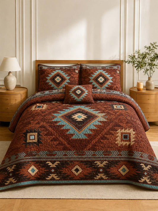 H.PAI Southwestern Aztec Quilted 3-Piece Bedding Set