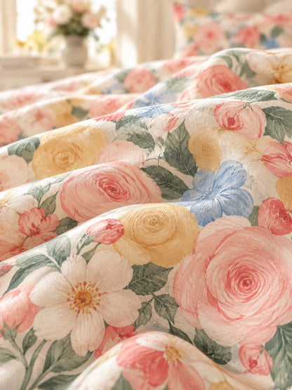 Vintage Floral 100% Cotton 3-Piece Duvet Cover Bedding Set