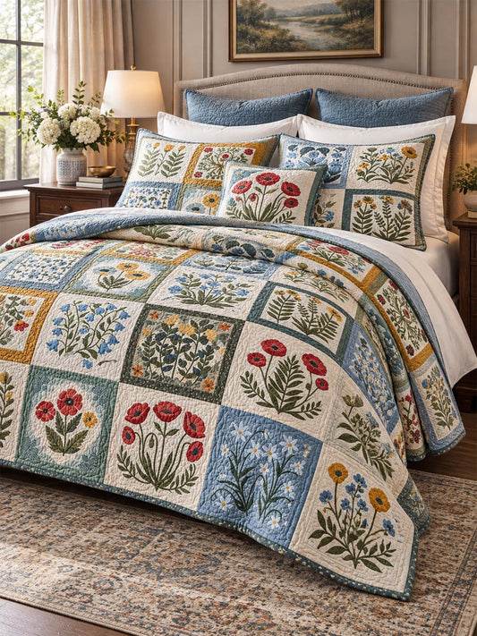 Wildflower Meadow Patchwork Quilted 3-Piece Bedding Set