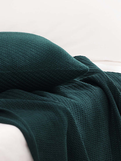 Textured Fringe Knitted Throw Blanket & Pillow Cover Set