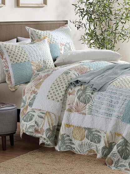 Botanical Garden Patchwork Quilted 3-Piece Bedding Set