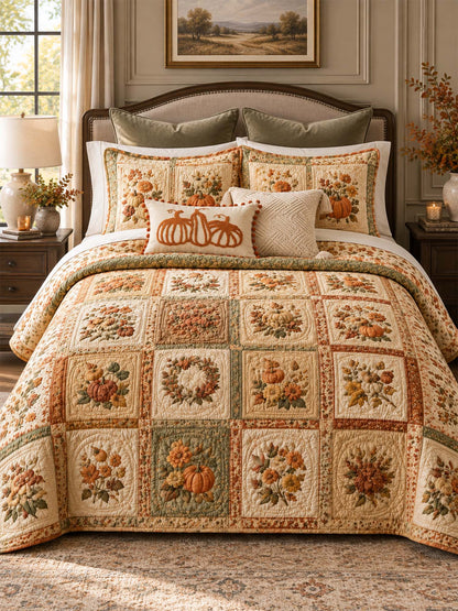 H.PAI Pumpkin Harvest Quilted 3-Piece Bedding Set