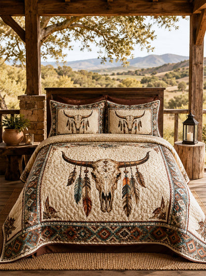 H.PAI Longhorn Skull Western Quilted 3-Piece Bedding Set