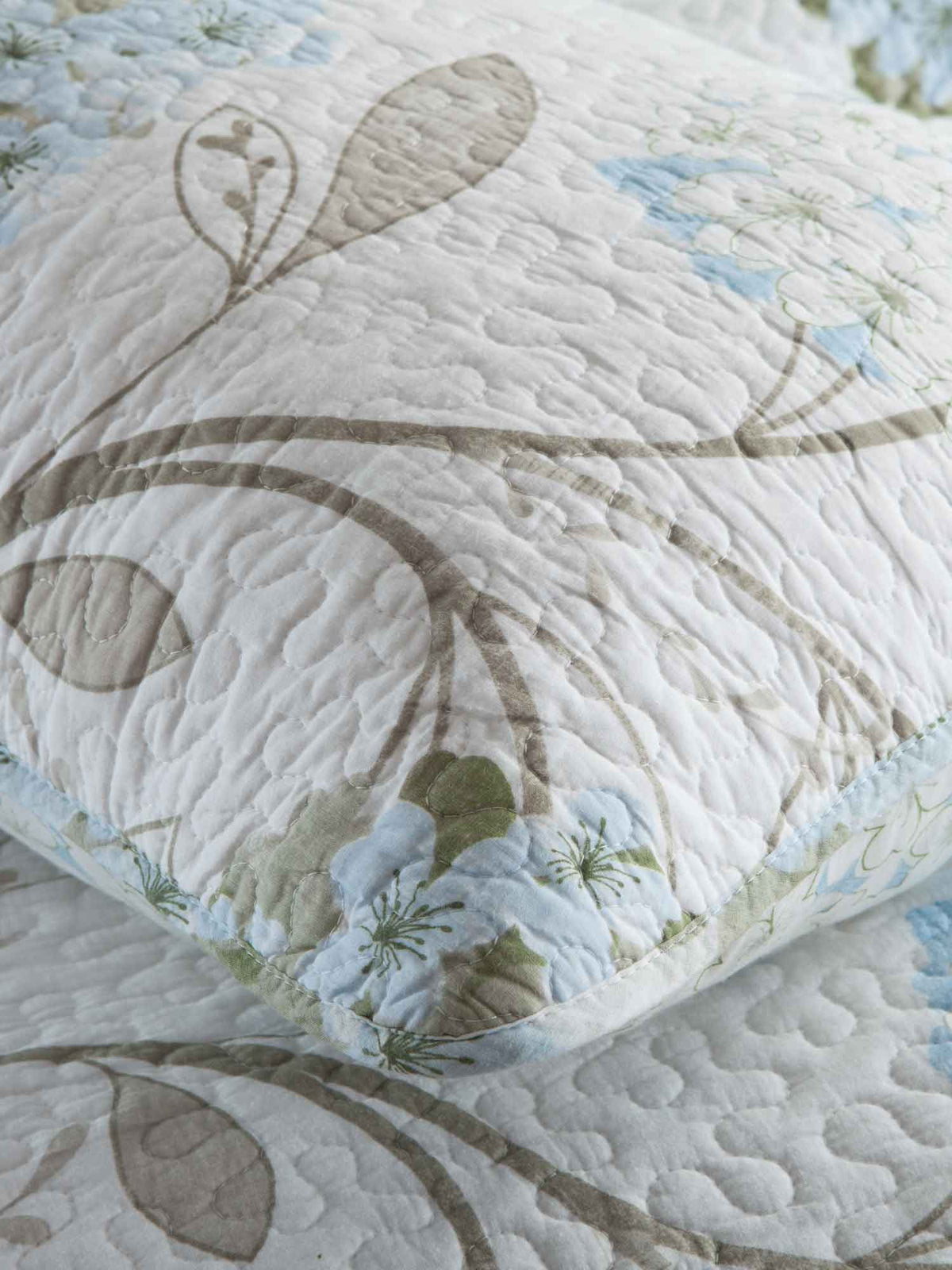 Light Blue Hydrangea Floral Print Quilted 3‑Piece Bedding Set