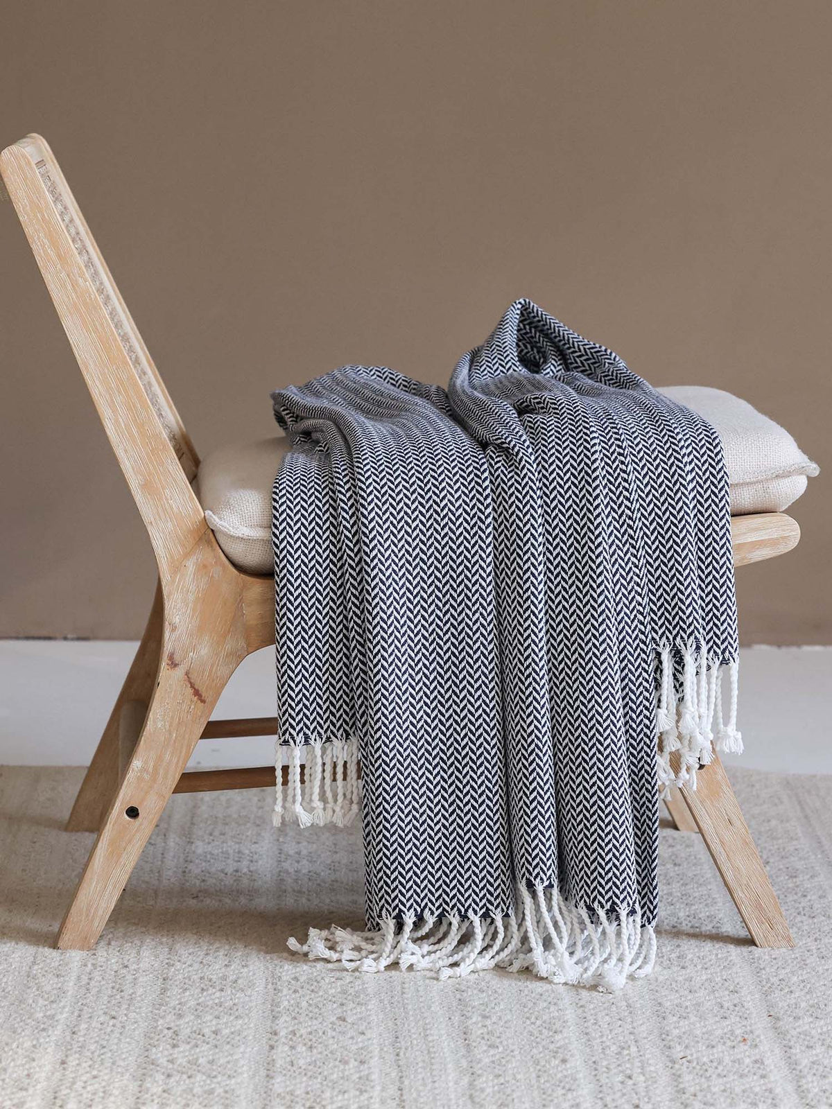 Classic Herringbone Cotton Throw Blanket