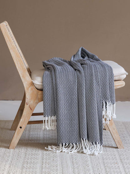 Classic Herringbone Cotton Throw Blanket