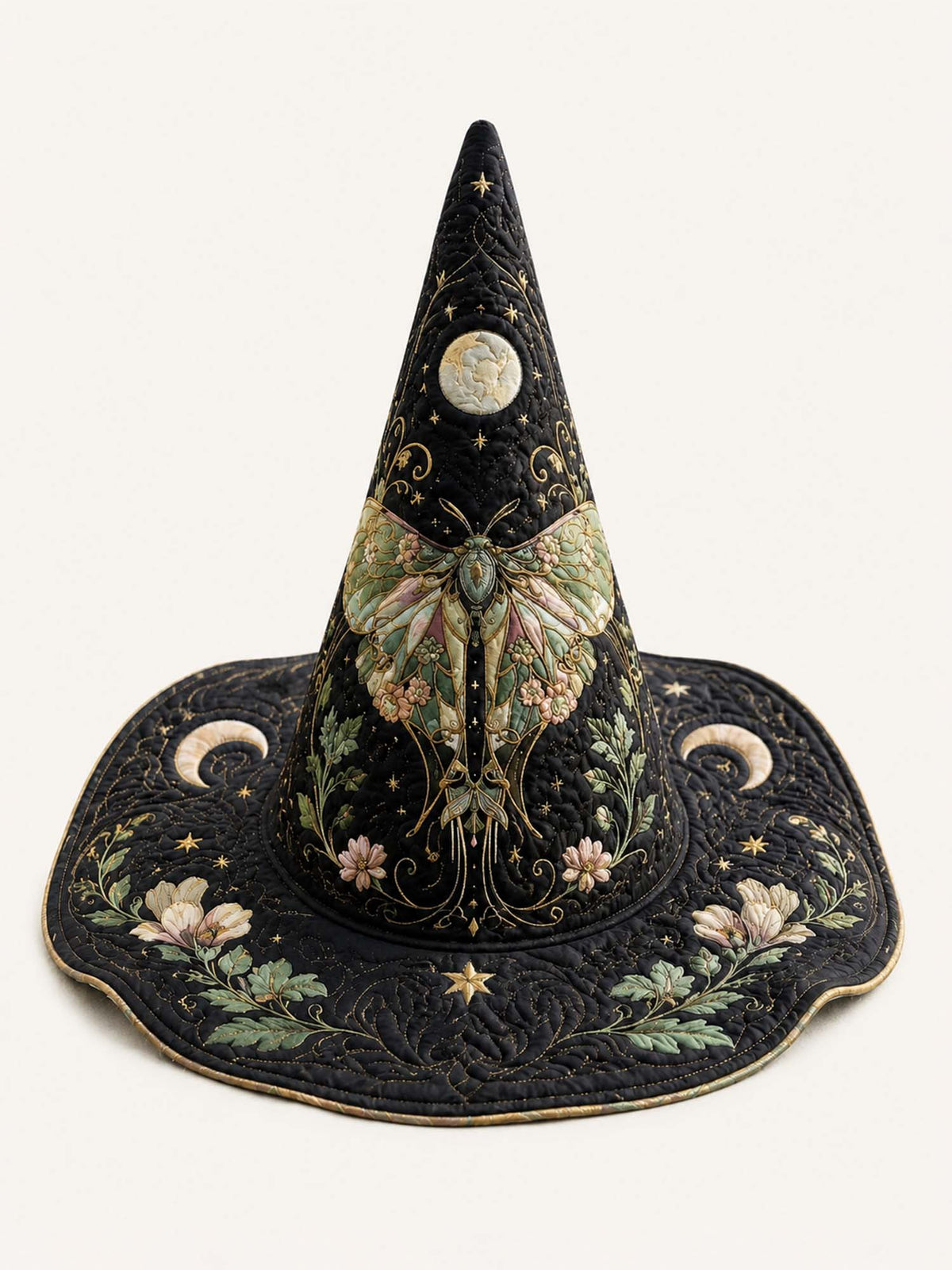 H.PAI Moth Fairy Victorian Gothic Handcrafted Quilted Witch Hat