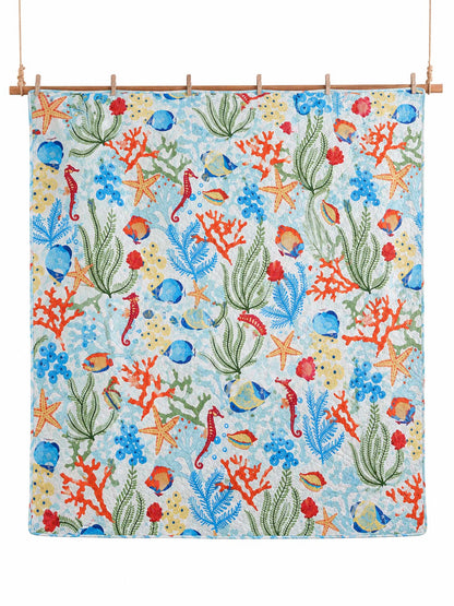 Coastal Coral Reef Reversible 100% Cotton Quilted 3-Piece Bedding Set