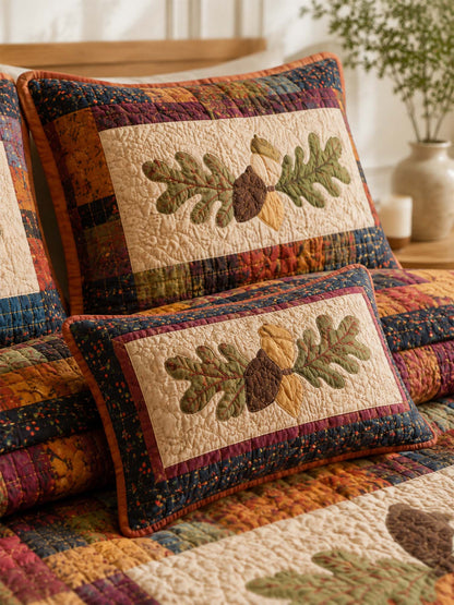 H.PAI Pumpkin Acorn Harvest Patchwork Quilted 3-Piece Bedding Set