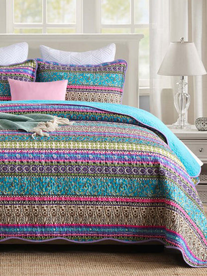 Turquoise Boho Stripe Quilted 3-Piece Bedding Set