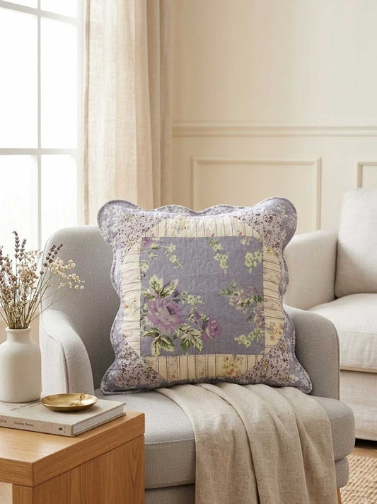 Lilac Floral Patchwork Quilted Pillow Cover