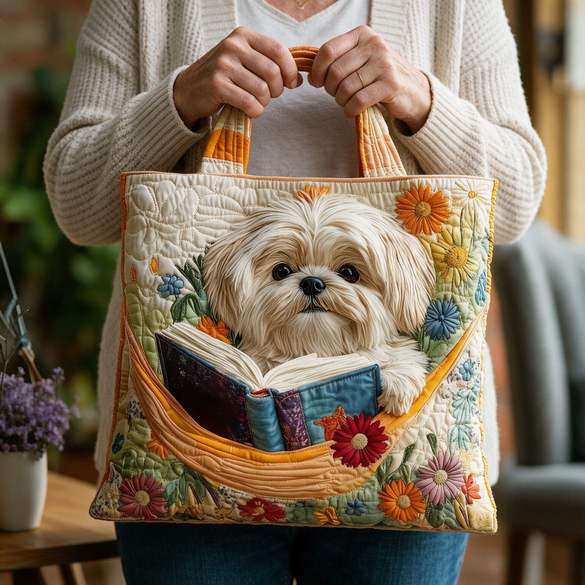Shih Tzu, Boeken & Bloemen Handgemaakte Tas