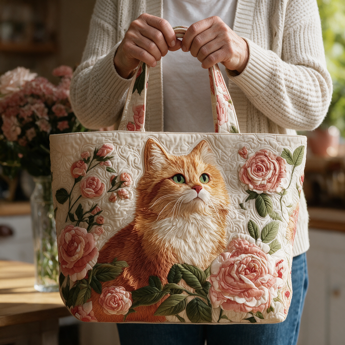Rozenkat Handgemaakte Tas
