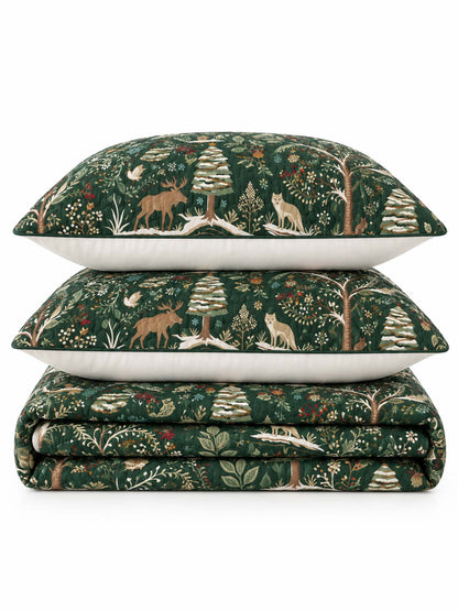 Enchanted Woodland Christmas Quilted 3-Piece Bedding Set