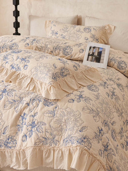 Blue Botanical Garden Quilted 3-Piece Bedding Set