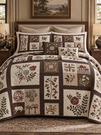 Vintage Country Fruit Floral Patchwork Quilted 3-Piece Bedding Set