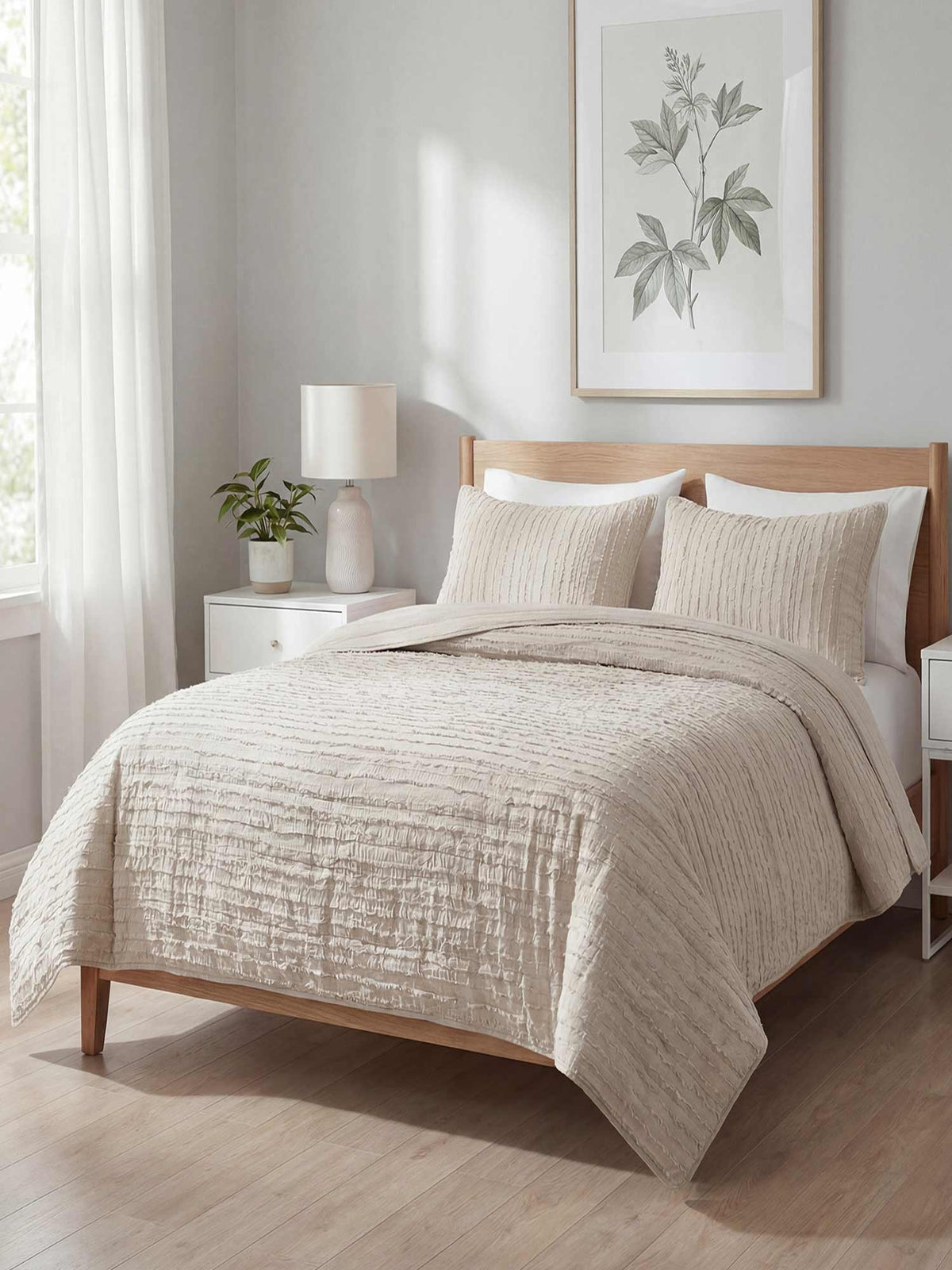 Solid Color Quilted 3‑Piece Bedding Set