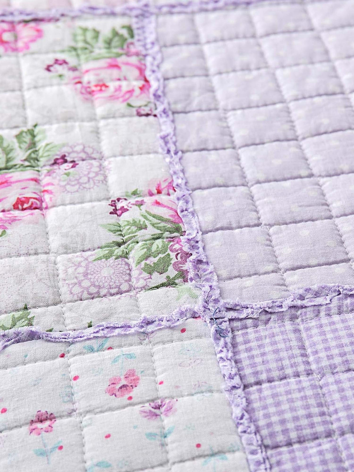 Lavender Rose Patchwork Quilted 3-Piece Bedding Set