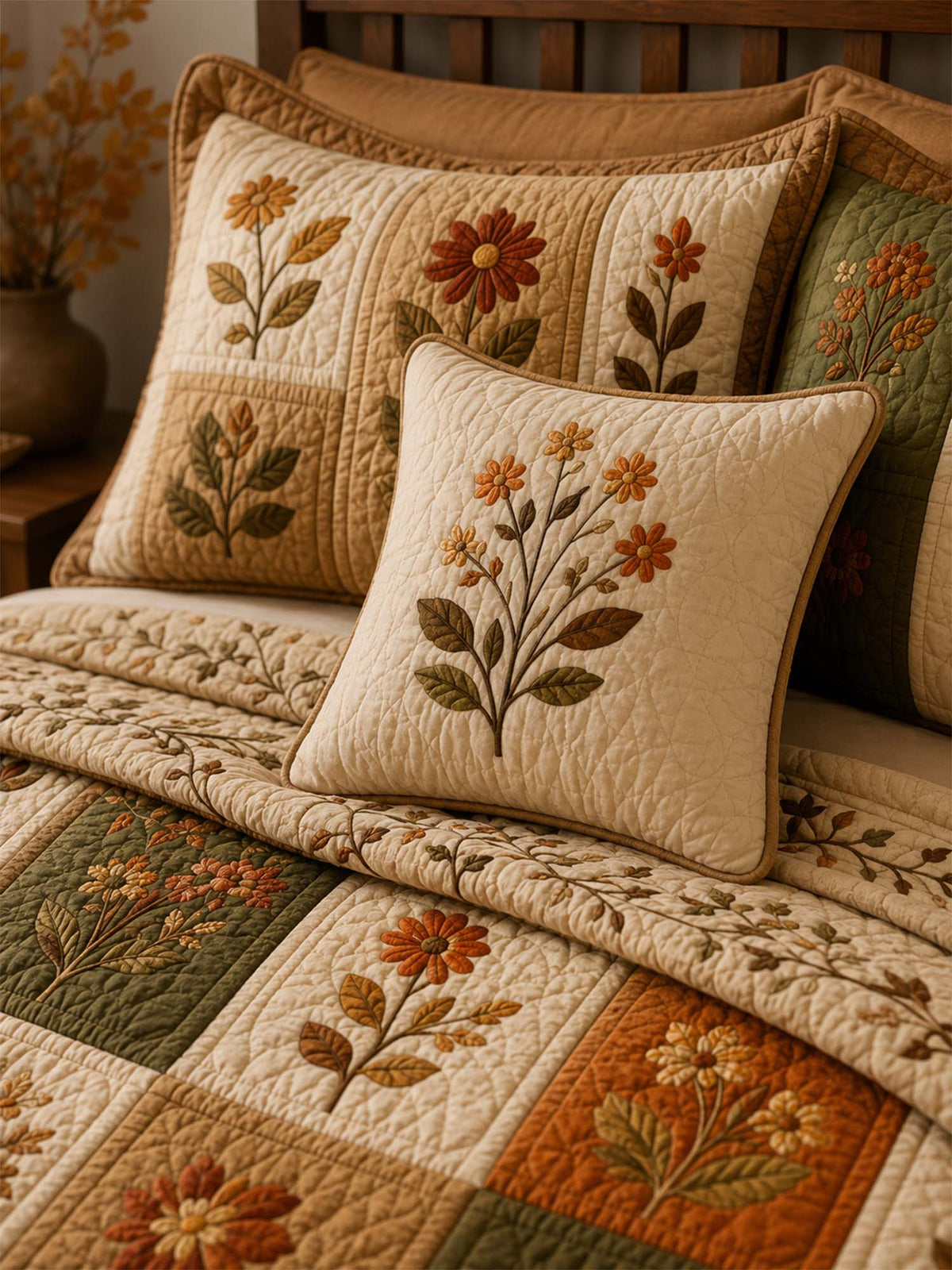 Autumn Botanical Quilted 3-Piece Bedding Set