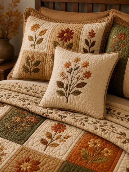 Autumn Botanical Quilted 3-Piece Bedding Set