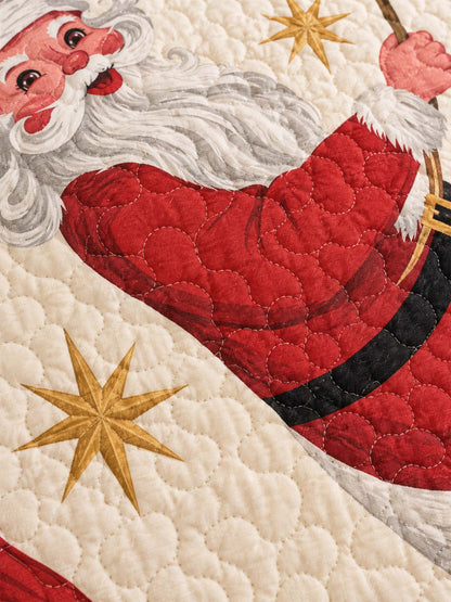 Jolly Santa Martini Christmas Quilted 3-Piece Bedding Set