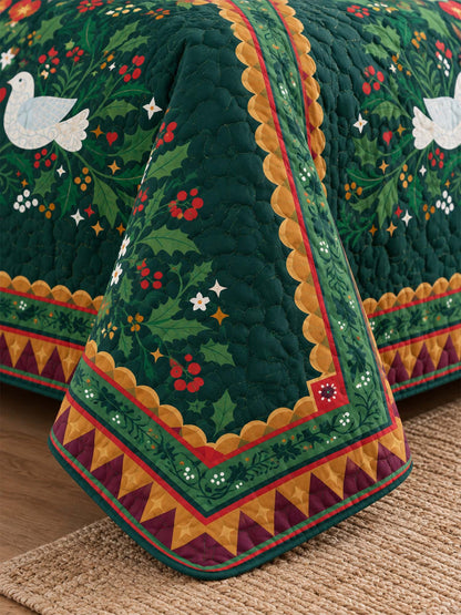 Folk Art Angel Christmas Tree Quilted 3-Piece Bedding Set