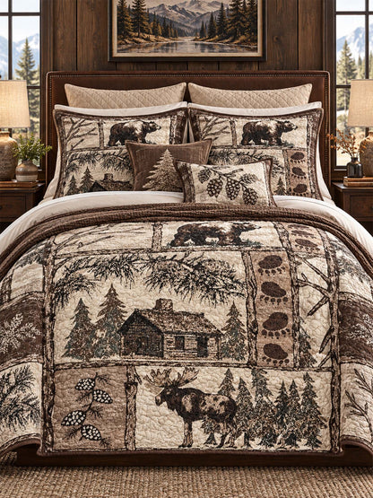 Rustic Bear & Moose Cabin Quilted 3-Piece Bedding Set