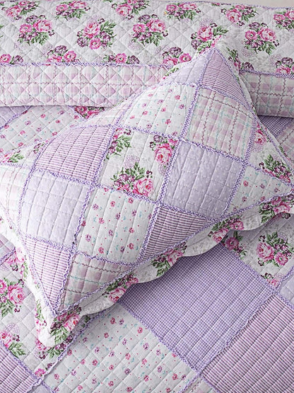 Lavender Rose Patchwork Quilted 3-Piece Bedding Set