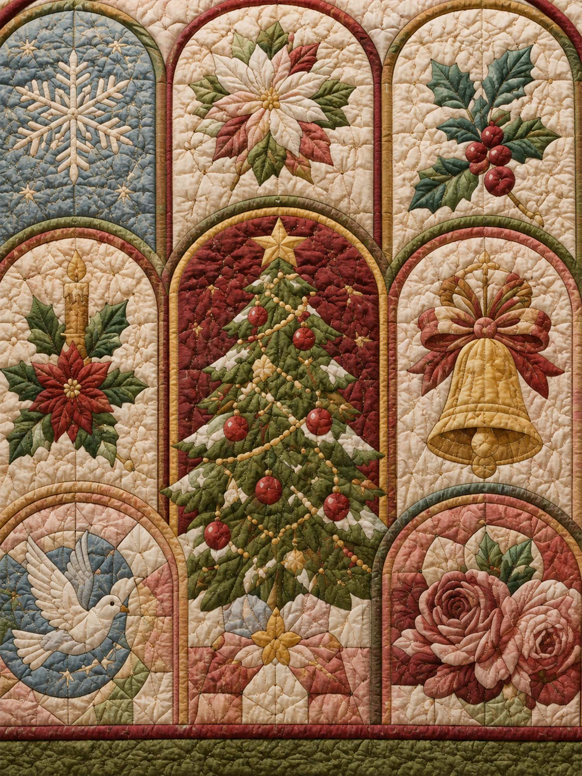 Christmas Chapel Window Quilted 3-Piece Bedding Set