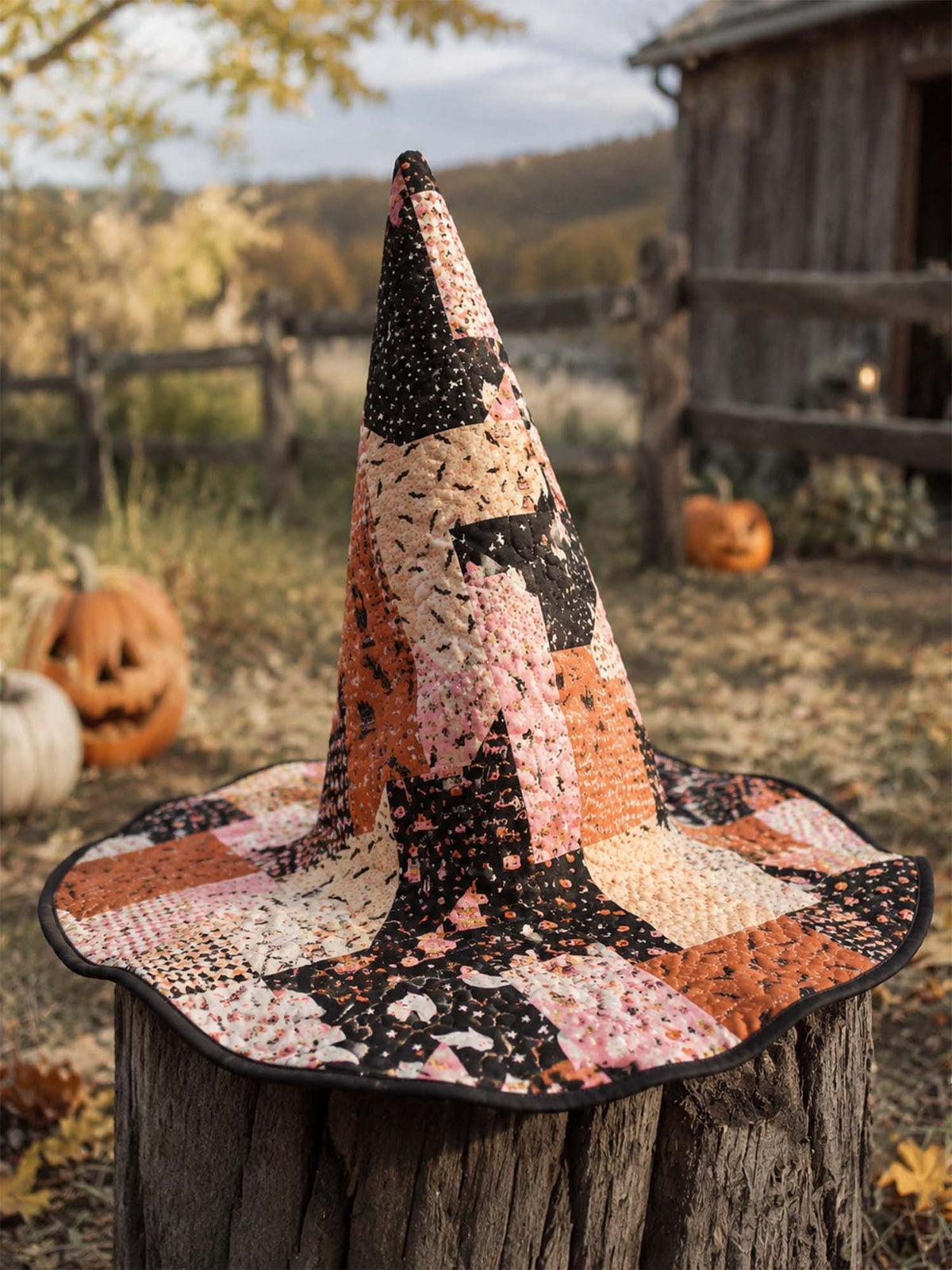 H.PAI Cute Halloween Patchwork Handcrafted Quilted Witch Hat