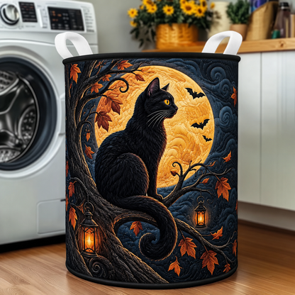 Gekleed wasmand – Zwarte kat onder de volle Halloweenmaan