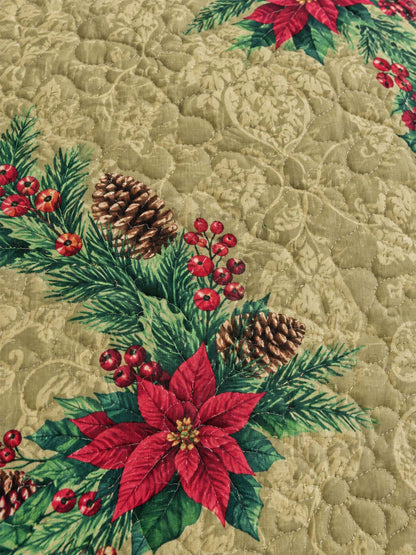Poinsettia Christmas Wreath Quilted 3-Piece Bedding Set