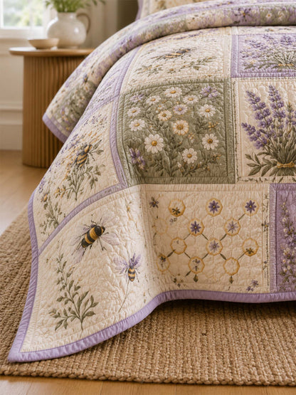 Lavender Bee Quilted 3-Piece Bedding Set