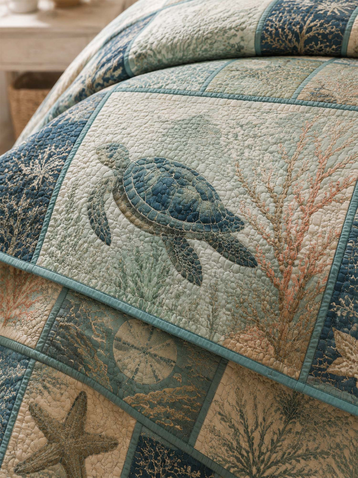Sea Turtle Quilted 3-Piece Bedding Set