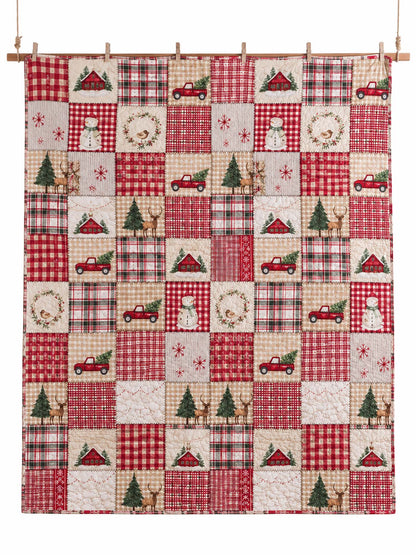 Christmas Farmhouse Patchwork Quilted 3-Piece Bedding Set