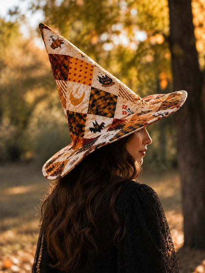 H.PAI Vintage Patchwork Halloween Handcrafted Quilted Witch Hat