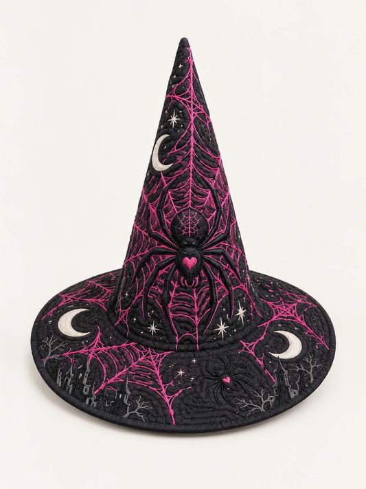 Midnight Spiderweb Moon Gothic Handcrafted Quilted Witch Hat
