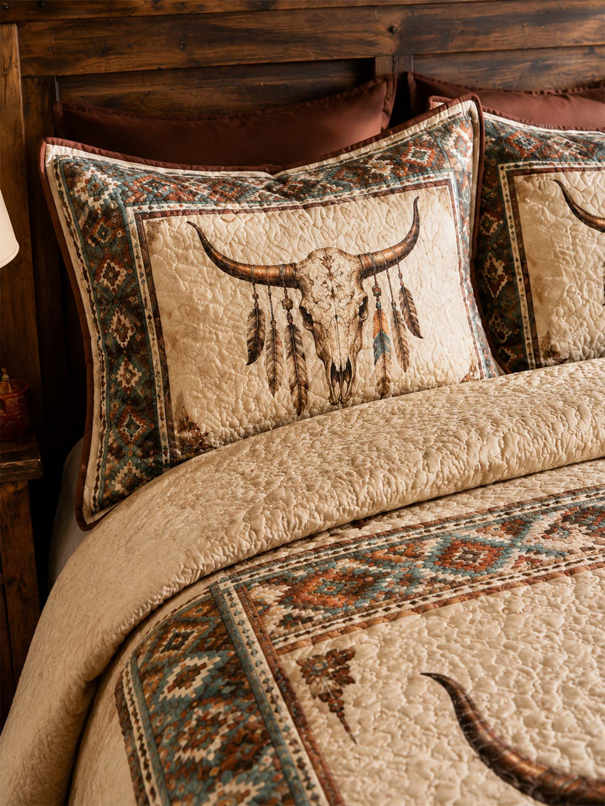 H.PAI Longhorn Skull Western Quilted 3-Piece Bedding Set