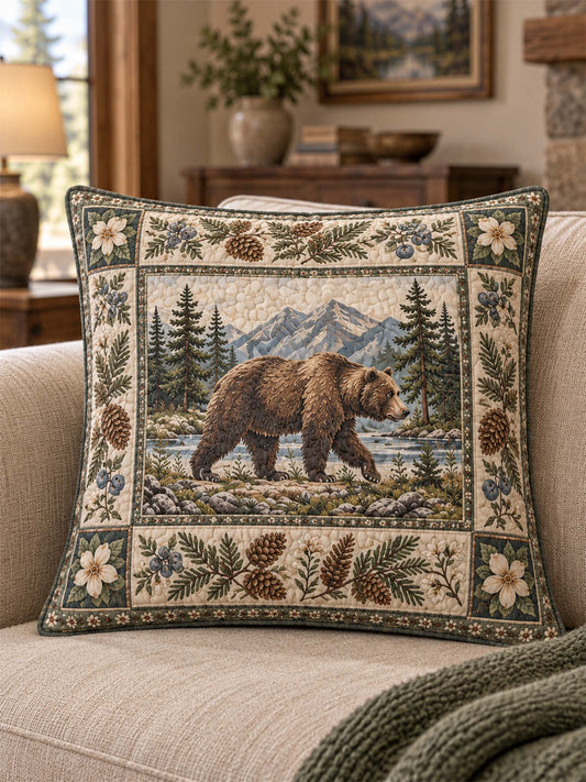 Woodland Bear Forest Quilted Pillow Cover