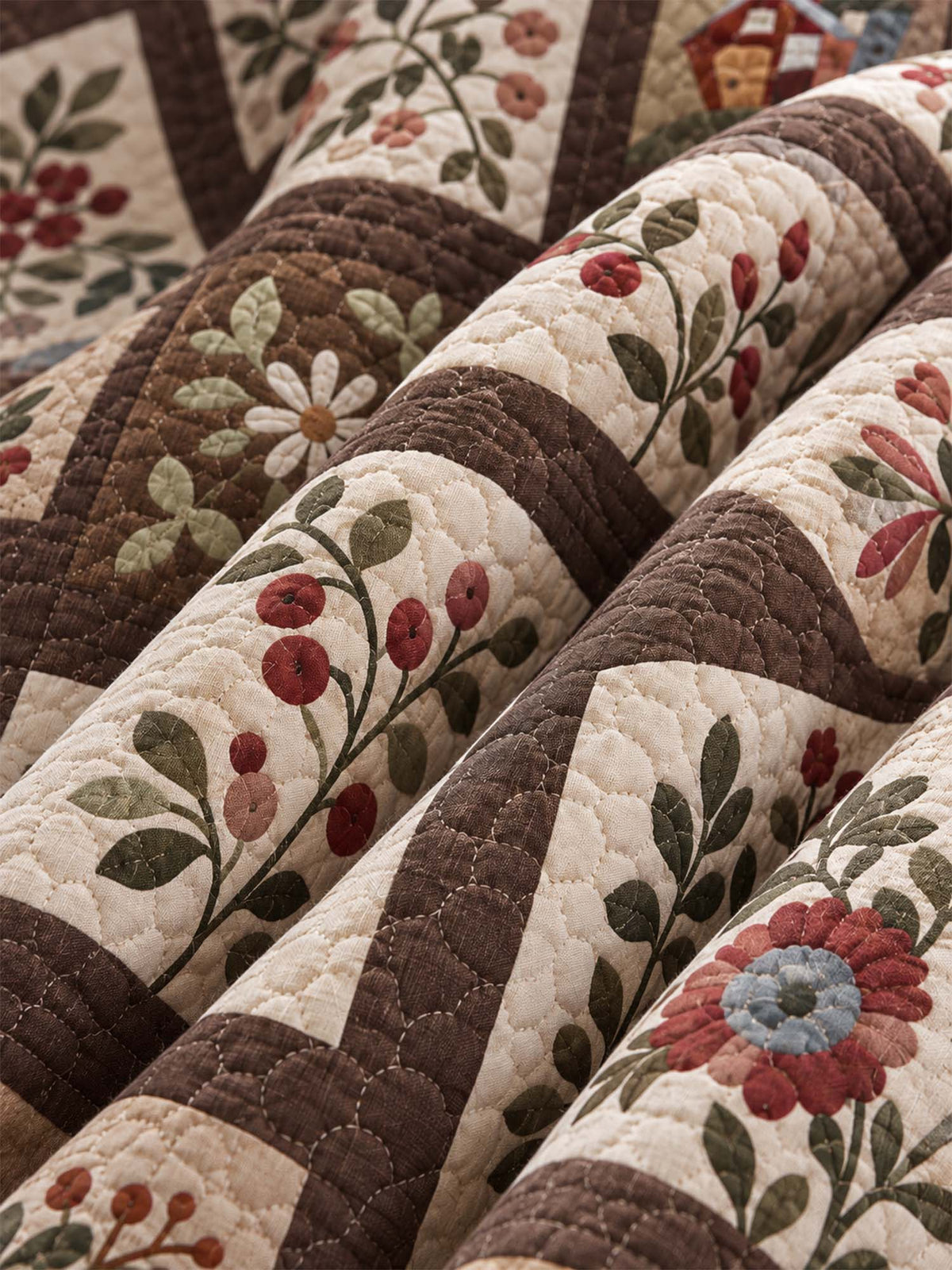 Vintage Country Fruit Floral Patchwork Quilted 3-Piece Bedding Set