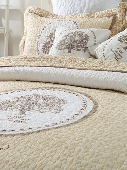 Heritage Tree Embroidered Quilted 3-Piece Bedding Set