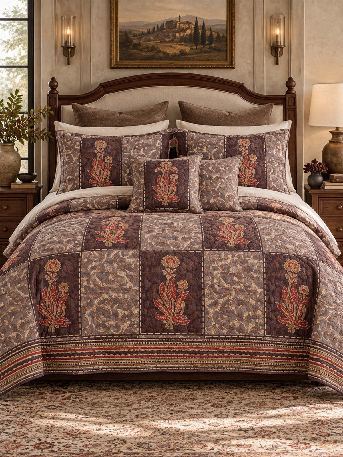 Vintage Folk Floral Paisley Quilted 3-Piece Bedding Set