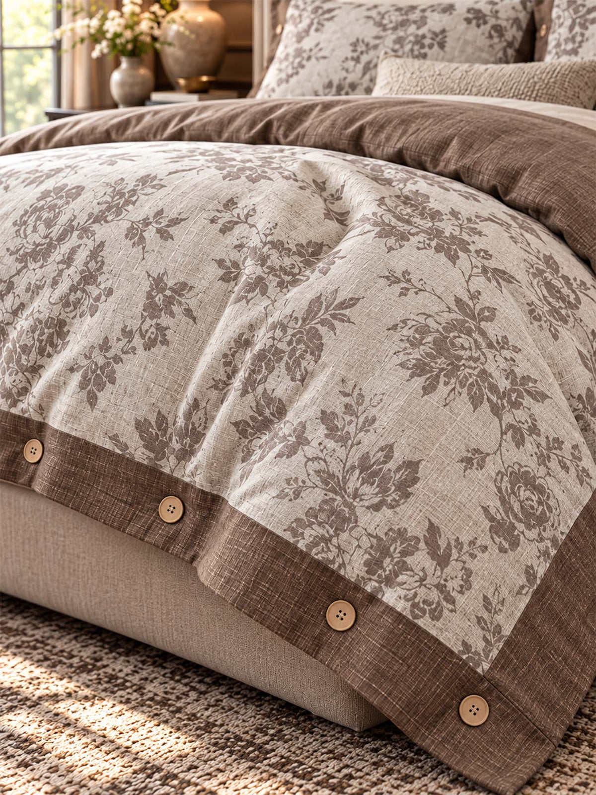 Vintage Botanical Floral Linen Cotton 4-Piece Duvet Cover Set