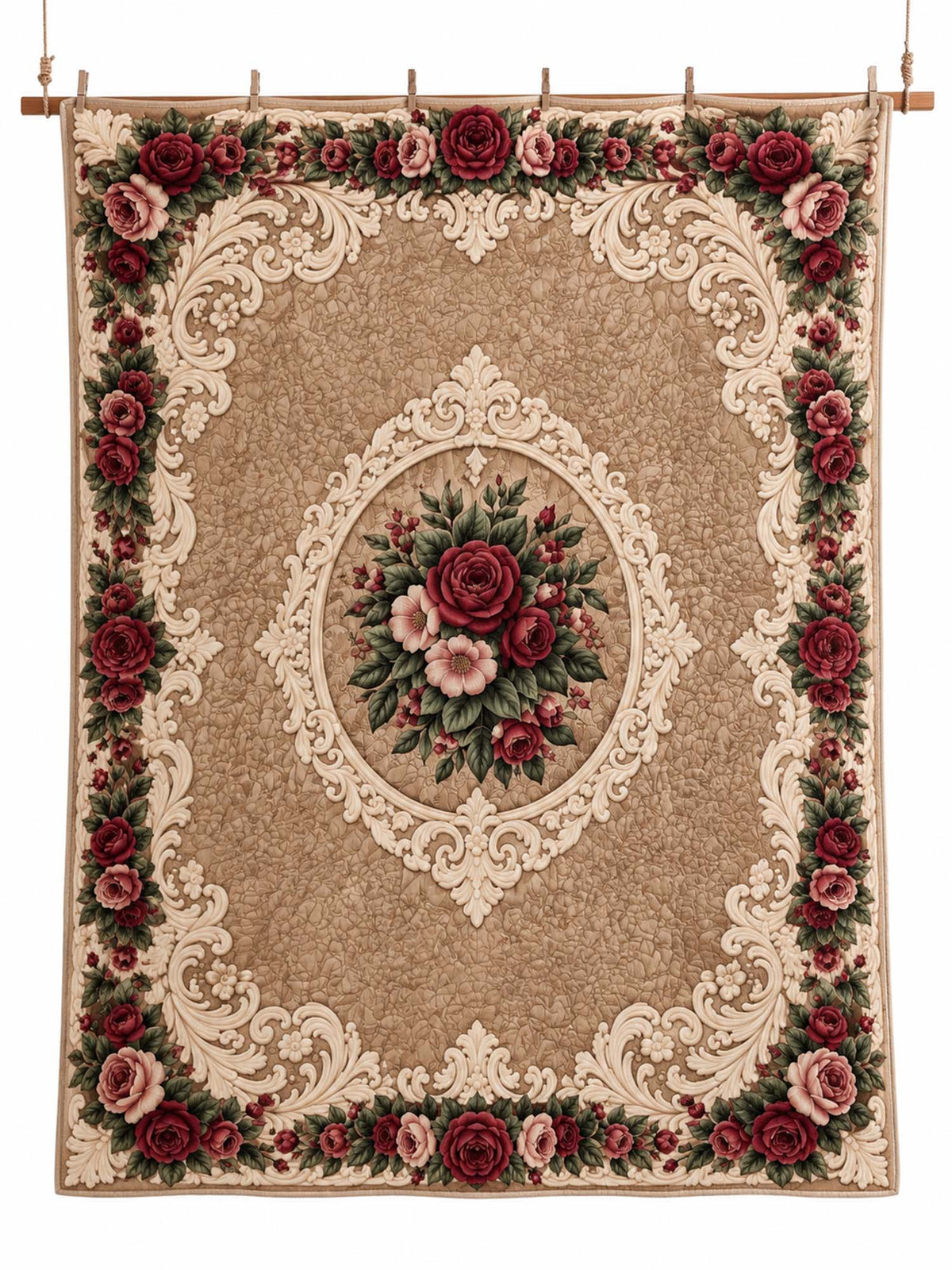 Vintage Rose Floral Quilted 3-Piece Bedding Set