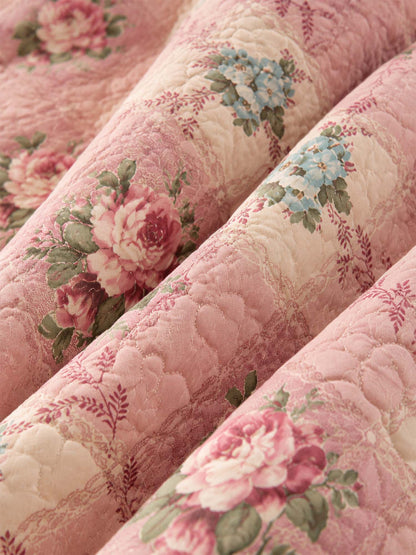 Vintage Rose Floral Quilted 3-Piece Bedding Set