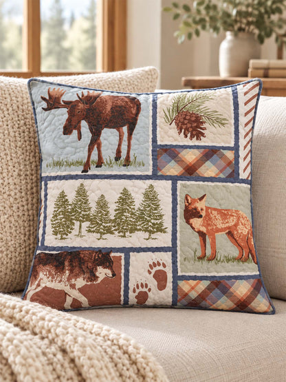 Moose & Fox Woodland Plaid Quilted Pillow Cover